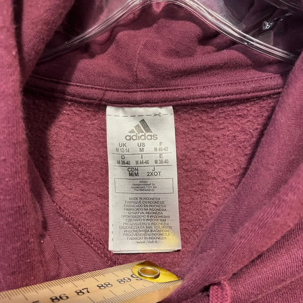 Adidas Hoodie Mens Medium Burgundy Yellow Graphic Logo Pullover Sweatshirt